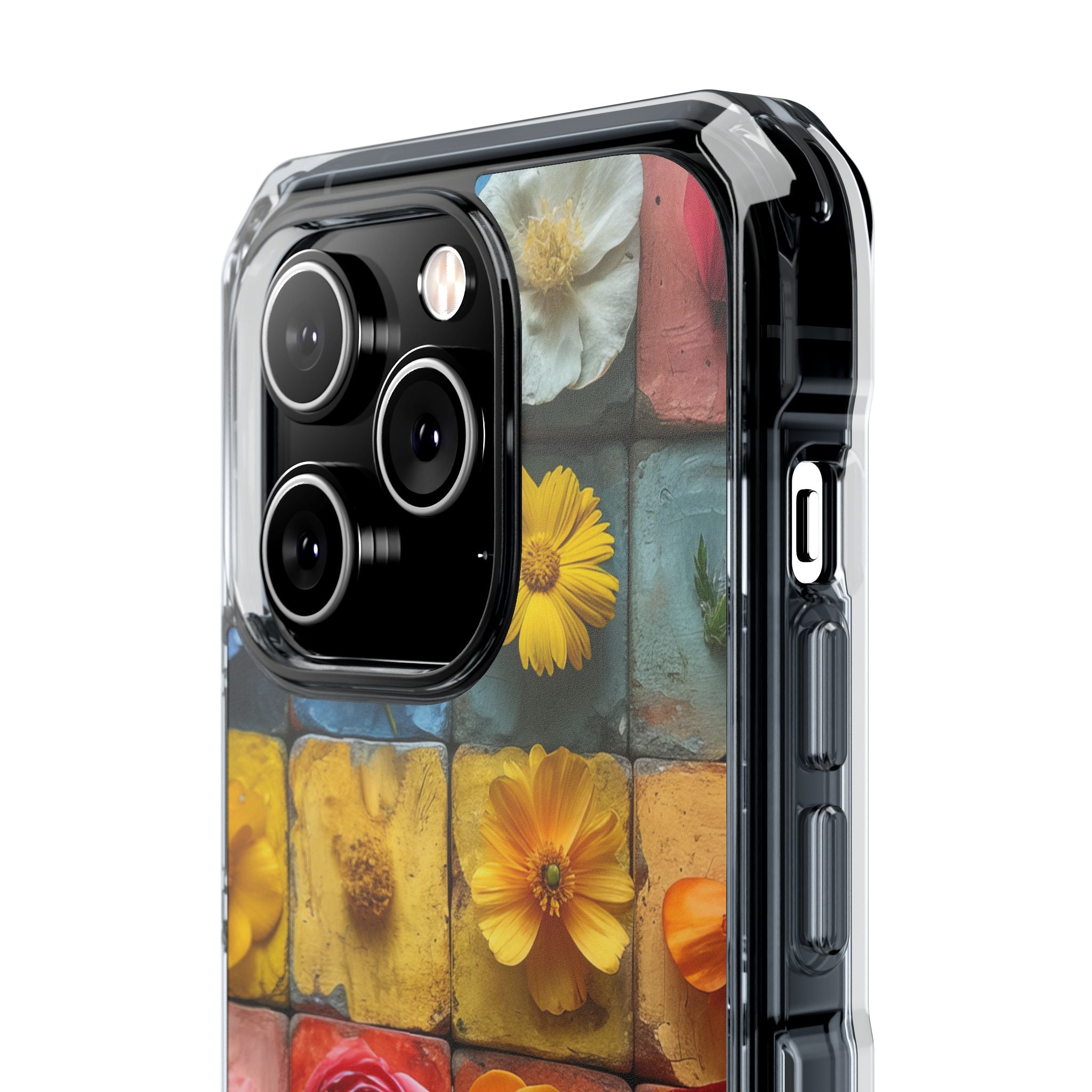 Vibrant Floral Tiles - Clear Impact iPhone 14 Phone Case