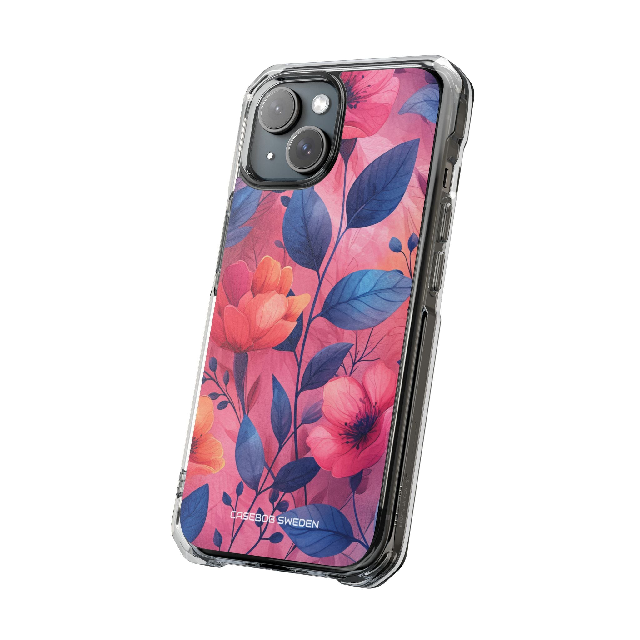 Pink Blue Floral - Clear Impact iPhone 15 Phone Case