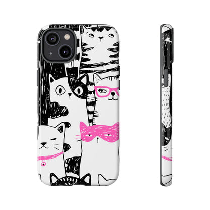 Black & Pink Cat Pattern iPhone Case (Protective) iPhone 14 Plus Glossy Phone Case