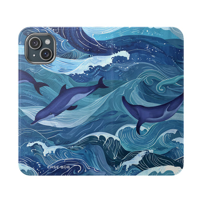 Dolphin Wave Dance - iPhone 15 Plus Case - Wallet