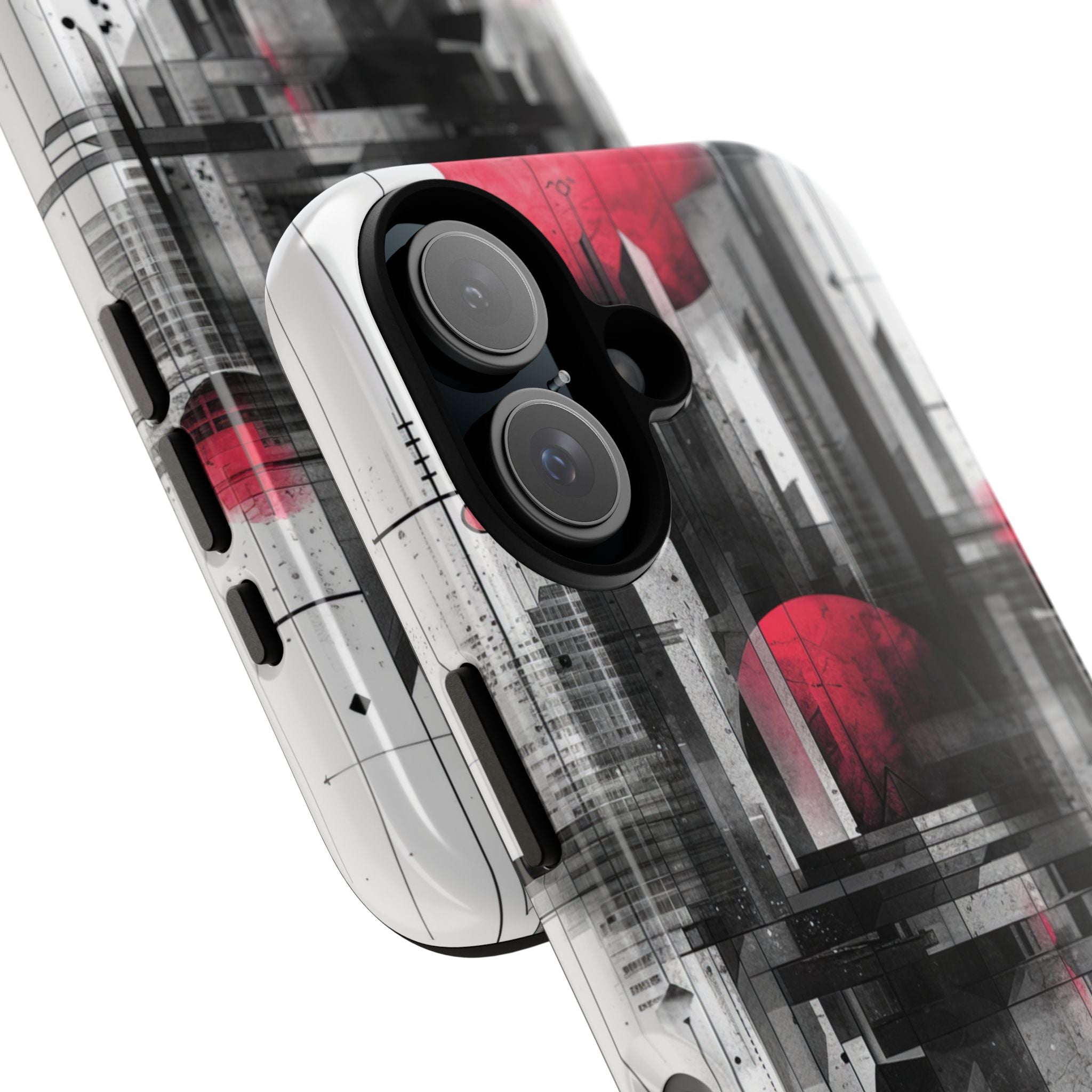 Crimson Gridlines Cityscape iPhone 16 - Tough