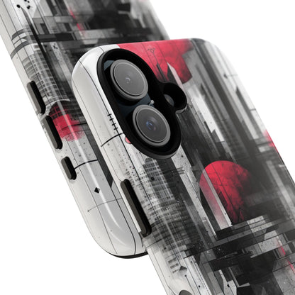 Crimson Gridlines Cityscape iPhone 16 - Tough