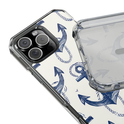 Navy Anchor Tapestry iPhone 16 - Impact Clear+