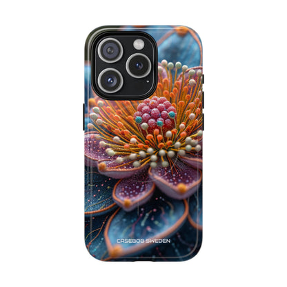 Blue-Orange Floral Swirl - Tough + MagSafe® iPhone 15 Phone Case