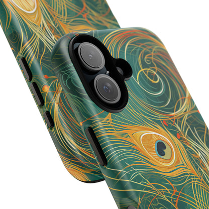 Peacock Elegance in Teal and Gold iPhone 16 - Tough Phone Case