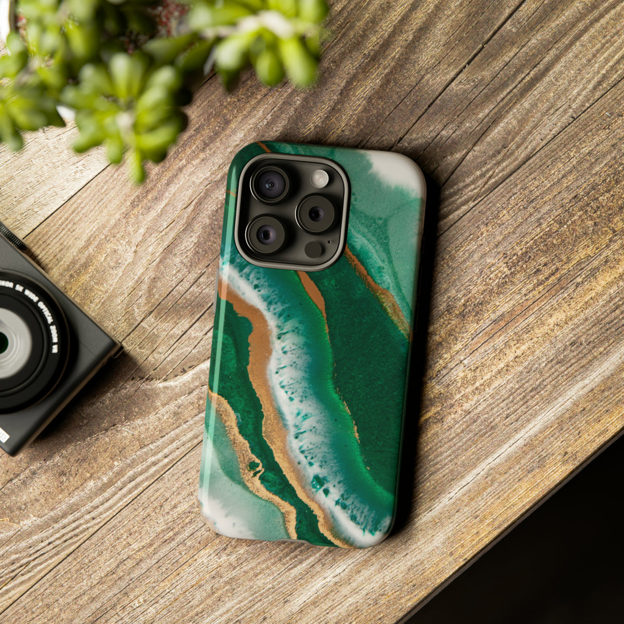 Green & Gold Epoxy - Protective Phone Case