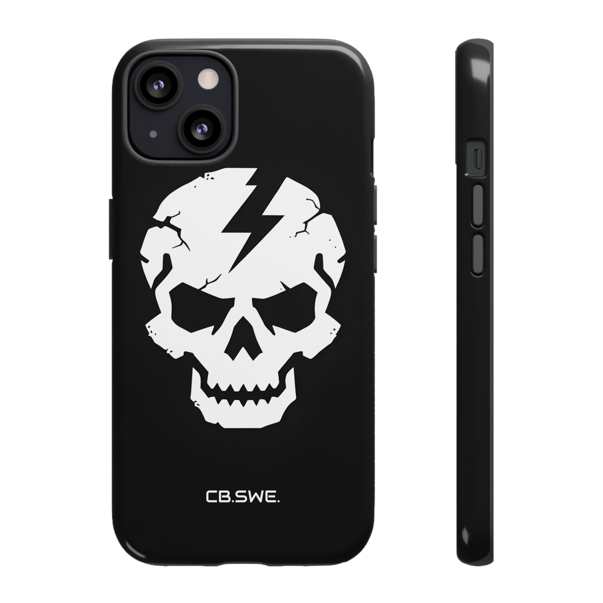 Minimalist White Skull Lightning Bolt Icon iPhone 13 - Tough