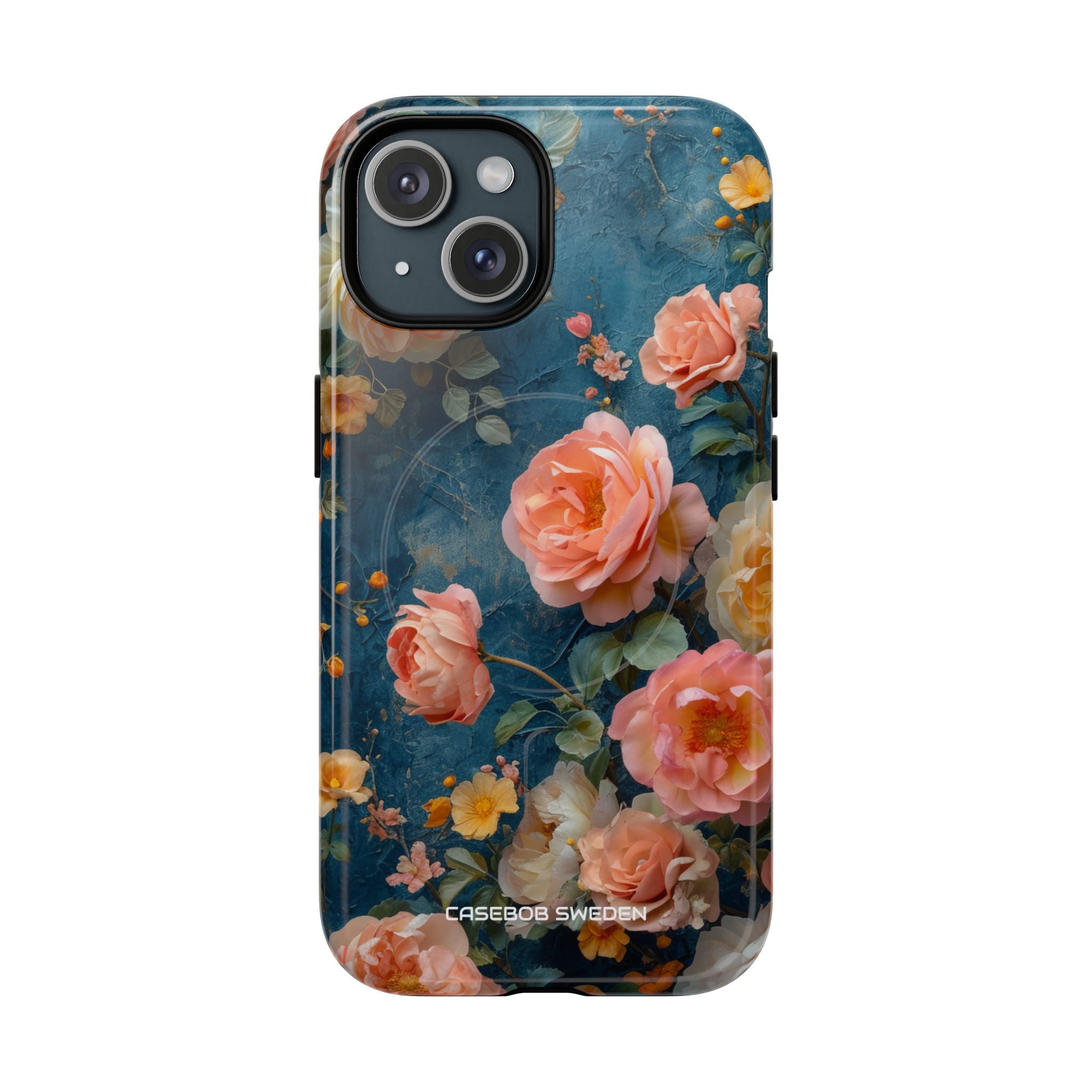 Blue Floral Elegance - Tough + MagSafe® iPhone 15 Phone Case