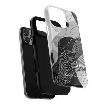 Fluid Rhythms: Monochrome Line Flow iPhone 16 | Tough+ Phone Case