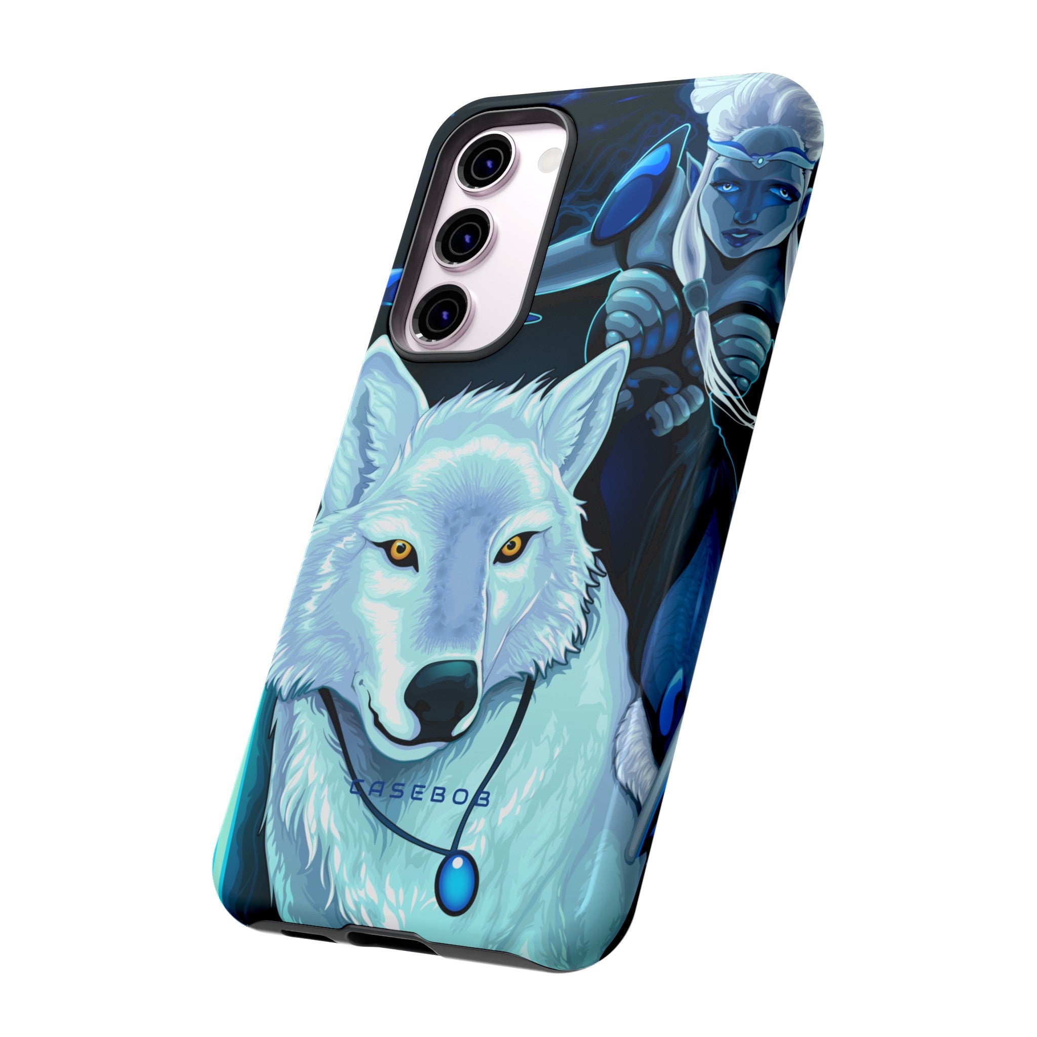 Elf with white wolf - Protective Phone Case