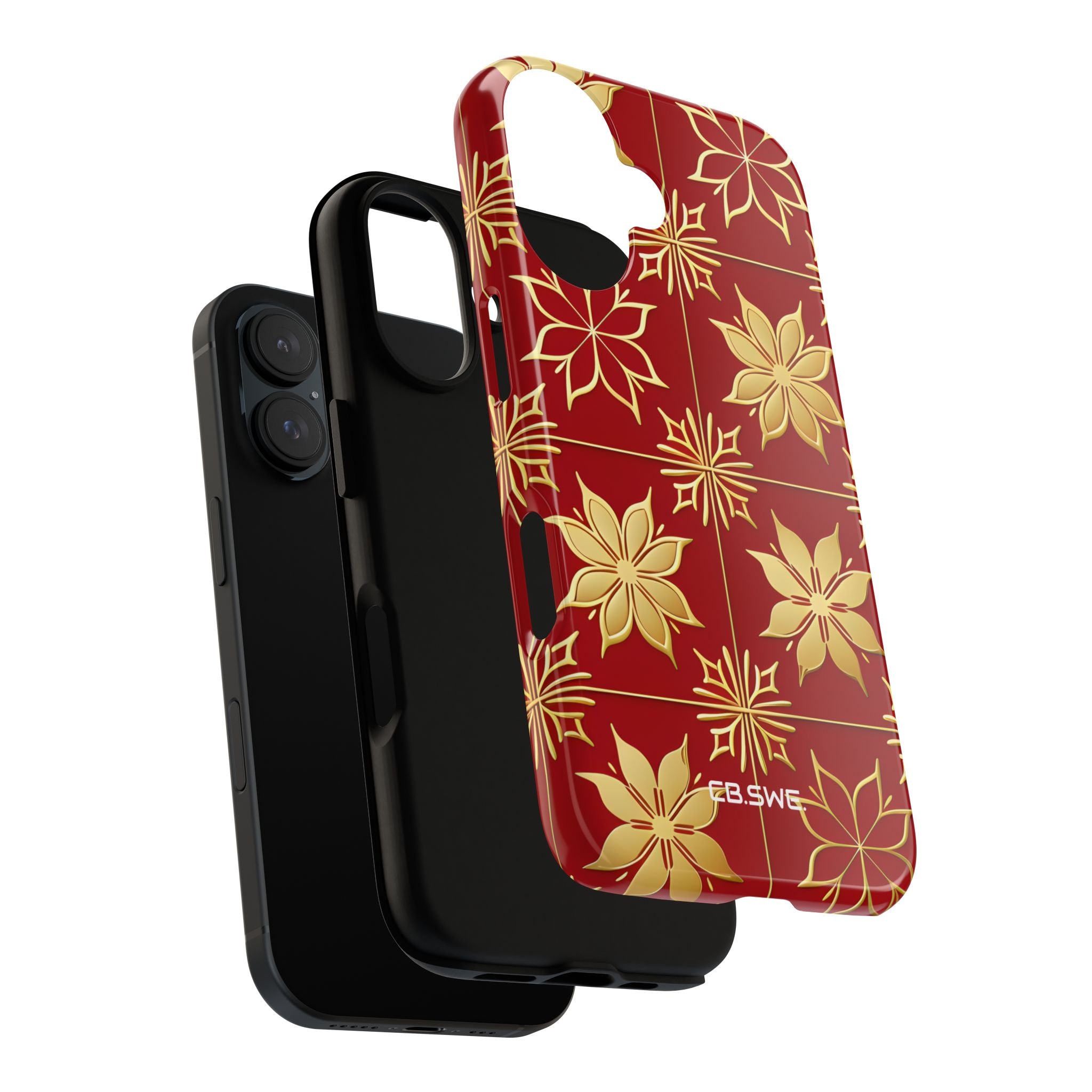 Elegantes Gold Floral Seamless Rich Red iPhone 16 - Tough