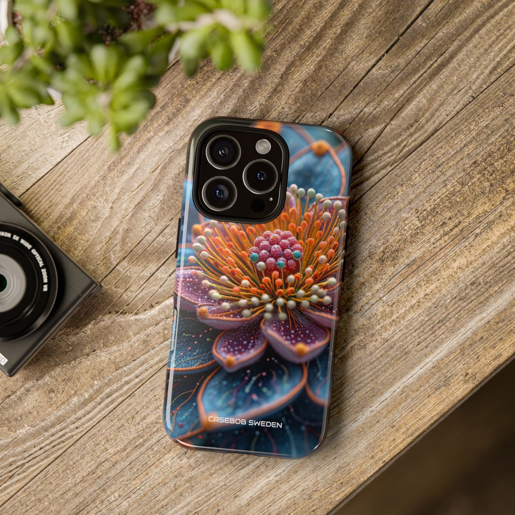 Blue-Orange Floral Swirl - Tough iPhone 16 Phone Case