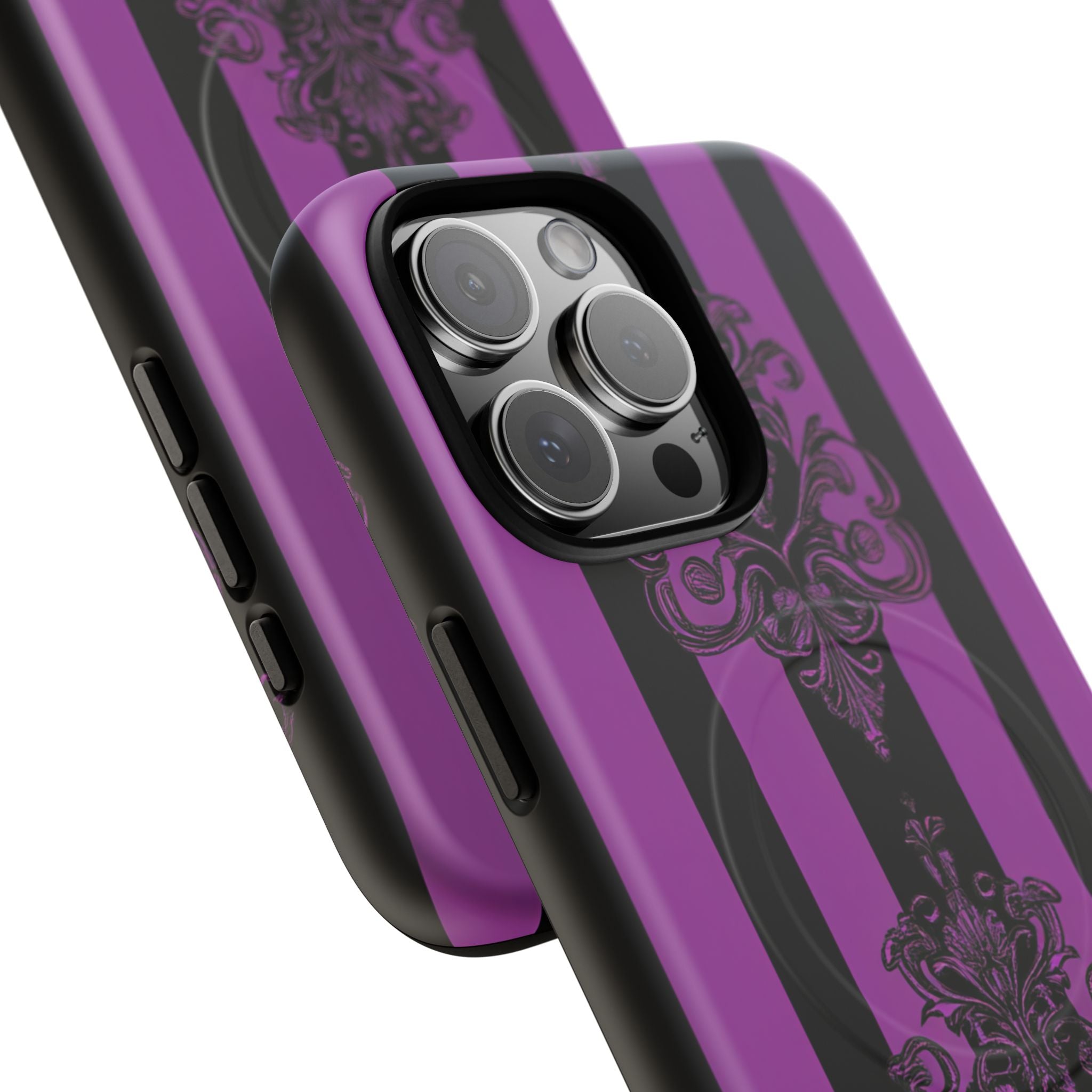 Gothic Elegance with Vertical Stripes and Ornamental Motifs iPhone 16 | Tough+ Phone Case