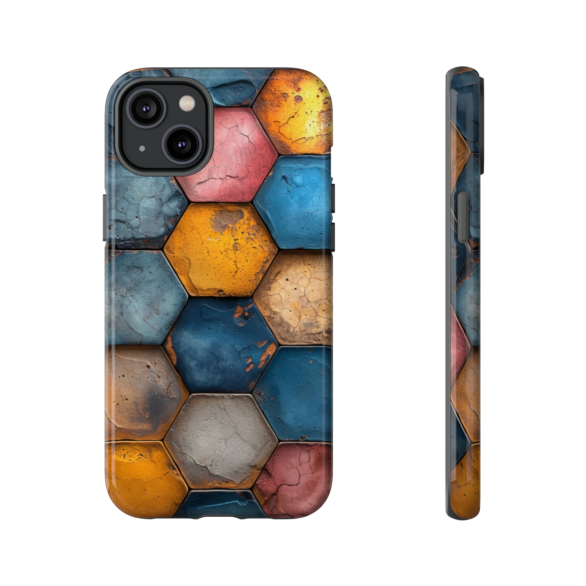 Pastel Honeycomb Bliss: Yellow & Blue - Protective Phone Case