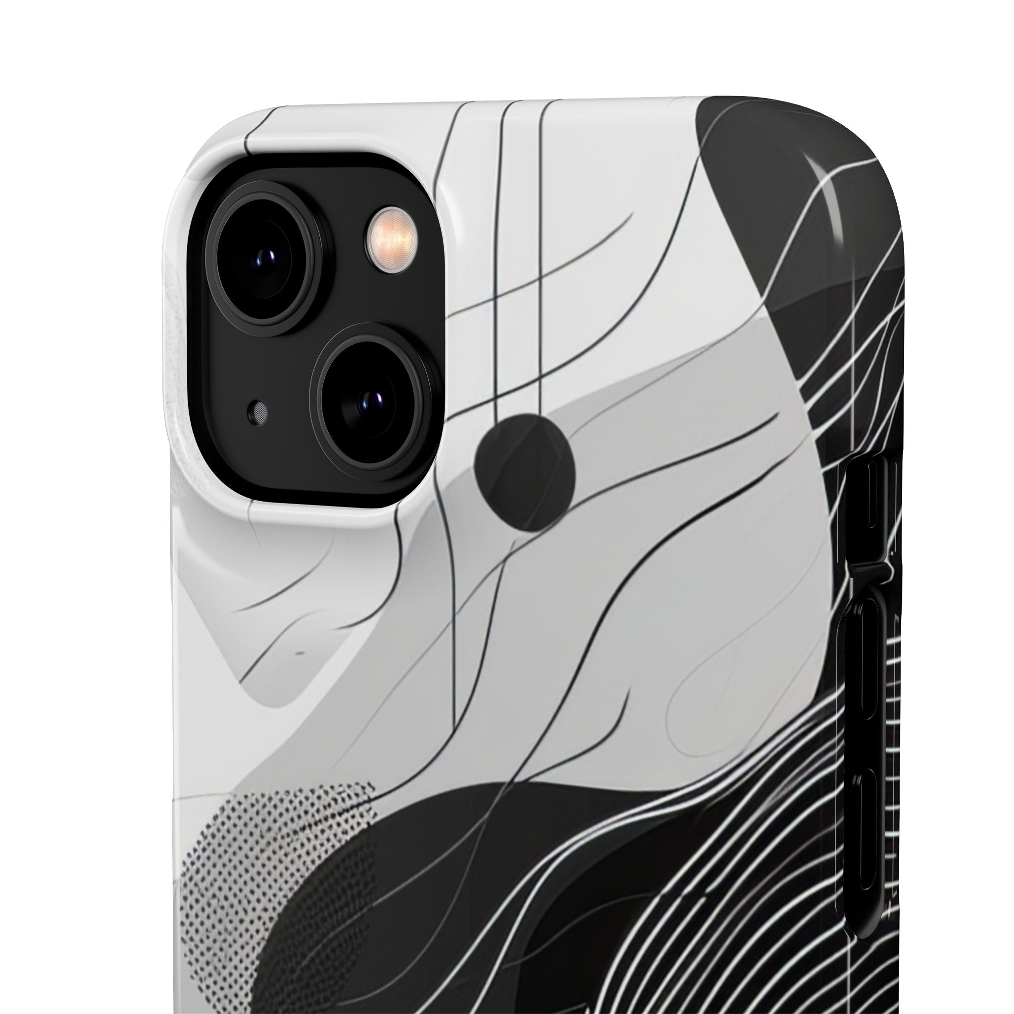 Fluid Rhythms: Monochrome Line Flow iPhone 14 - Slim Phone Case