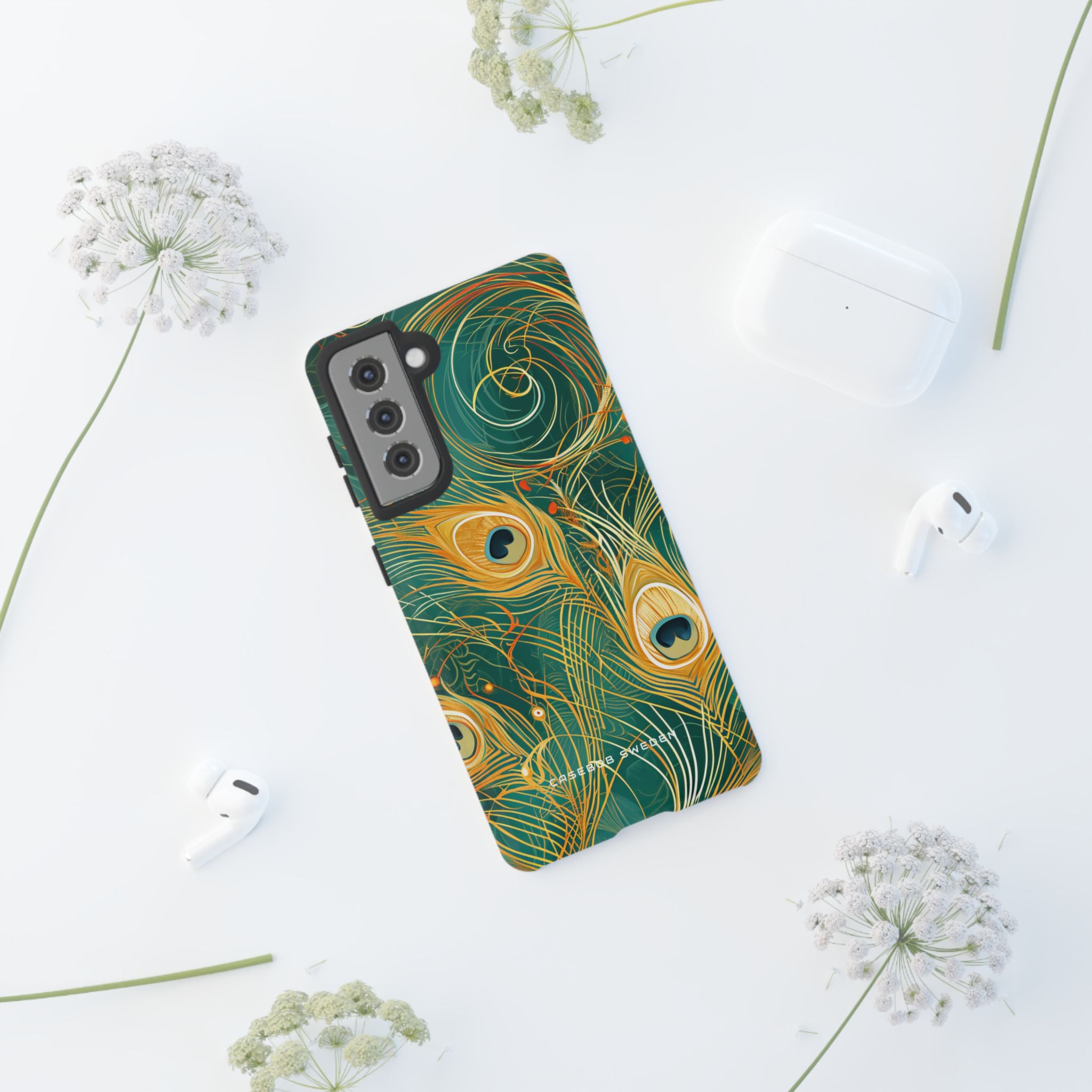 Peacock Elegance in Teal and Gold  Samsung S21 - Tough Phone Case