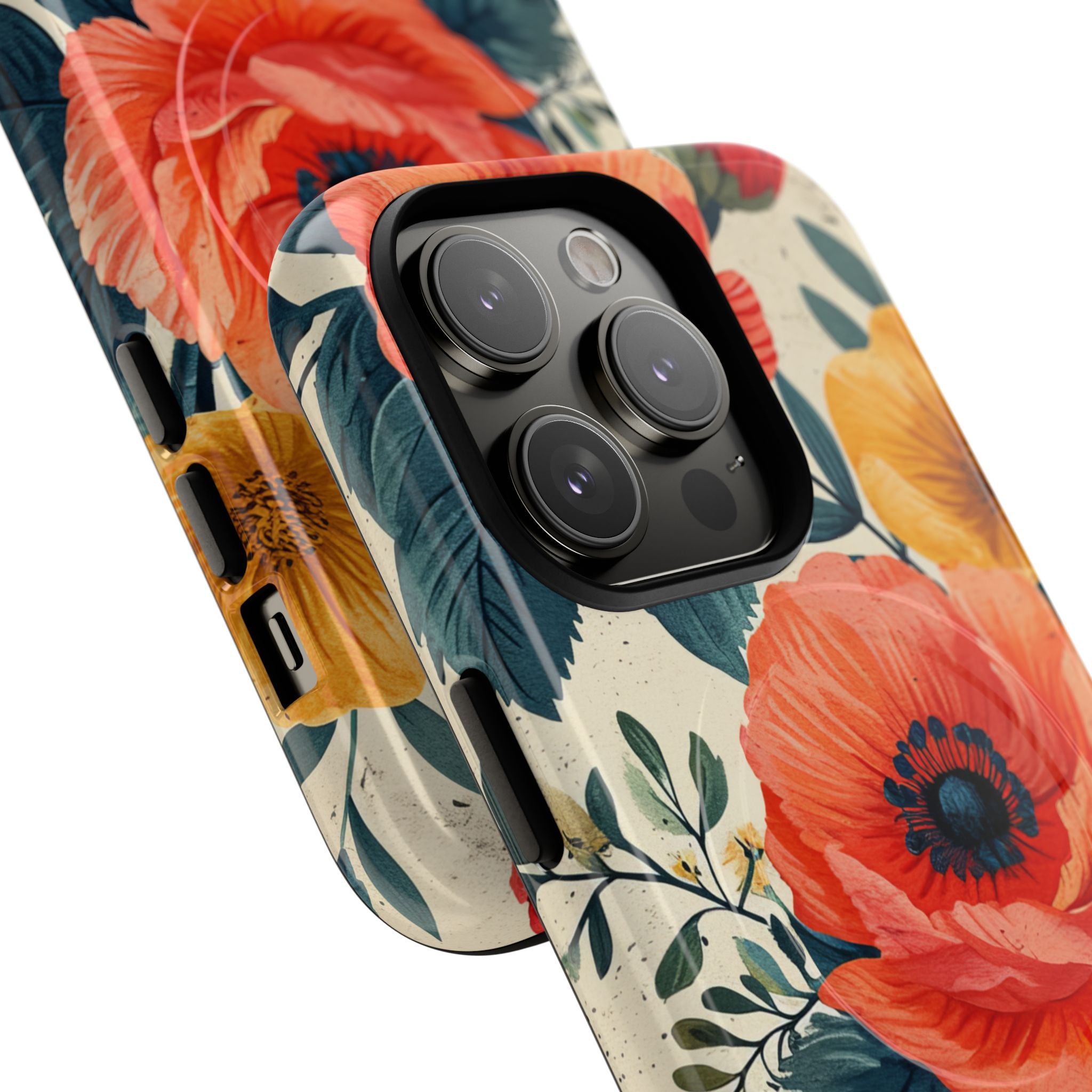 Vibrant Botanical Poppies - Tough + MagSafe® iPhone 14 Phone Case