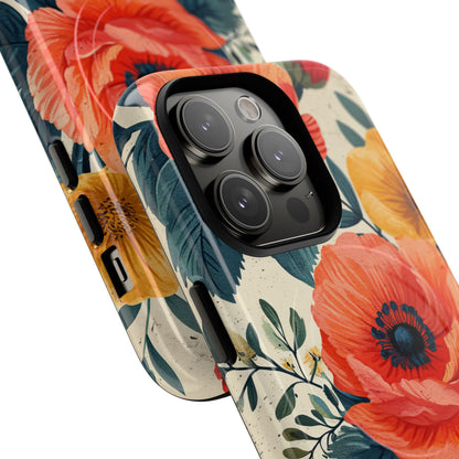 Vibrant Botanical Poppies - Tough + MagSafe® iPhone 14 Phone Case