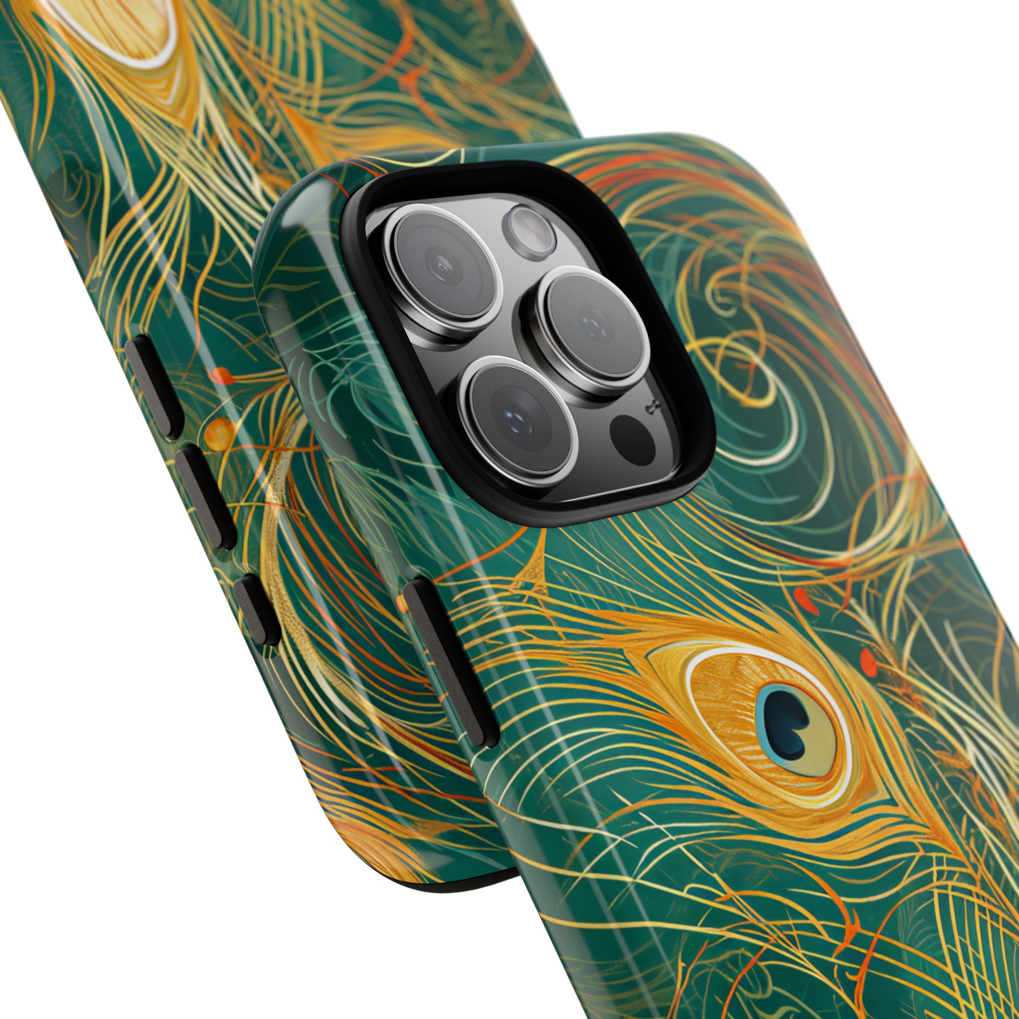 Peacock Elegance in Teal and Gold iPhone 16 - Tough Phone Case