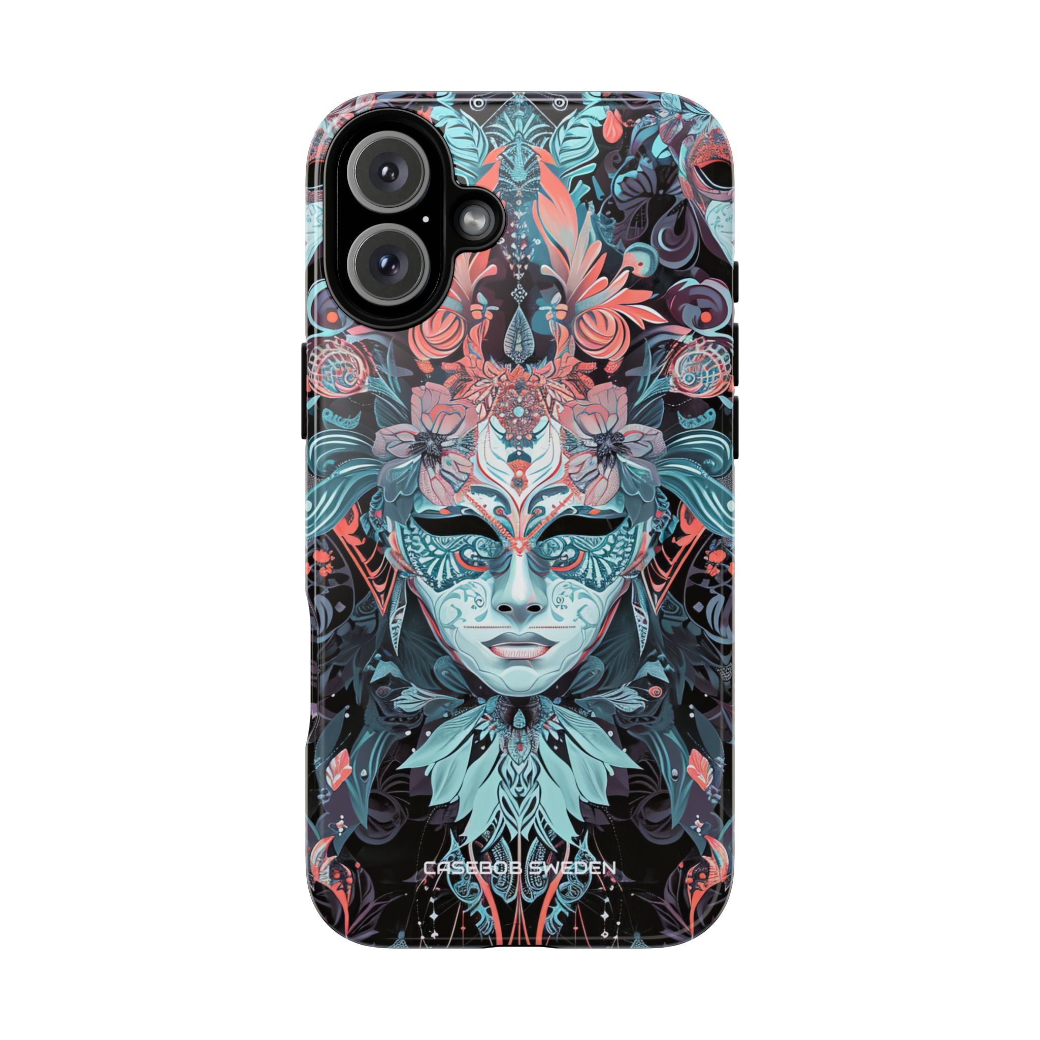 Mystic Teal Coral Mask - Tough iPhone 16 Phone Case