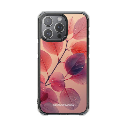 Pink Serenity Leaf Design - Clear Impact iPhone 15 Phone Case