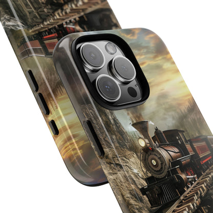 Vintage Steam Train Crossing Mountain Bridge iPhone 16 - Tough Phone Case