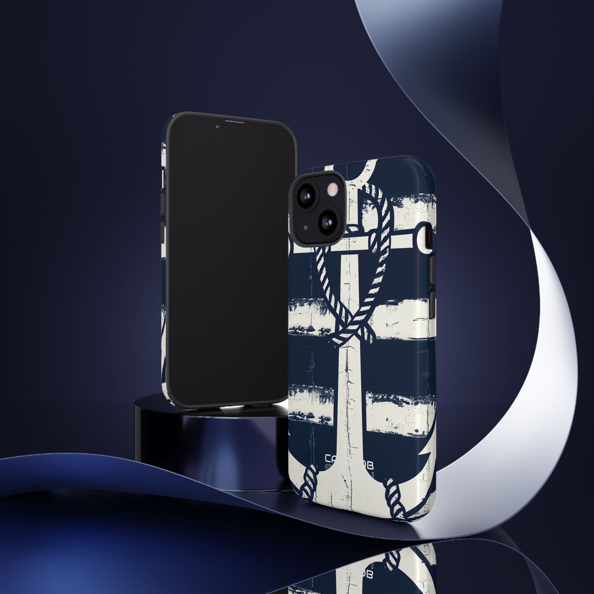 Navy Anchor Stripes iPhone 13 - Tough