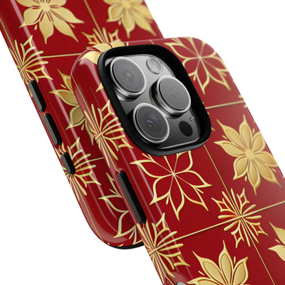 Elegantes Gold Floral Seamless Rich Red iPhone 16 - Tough