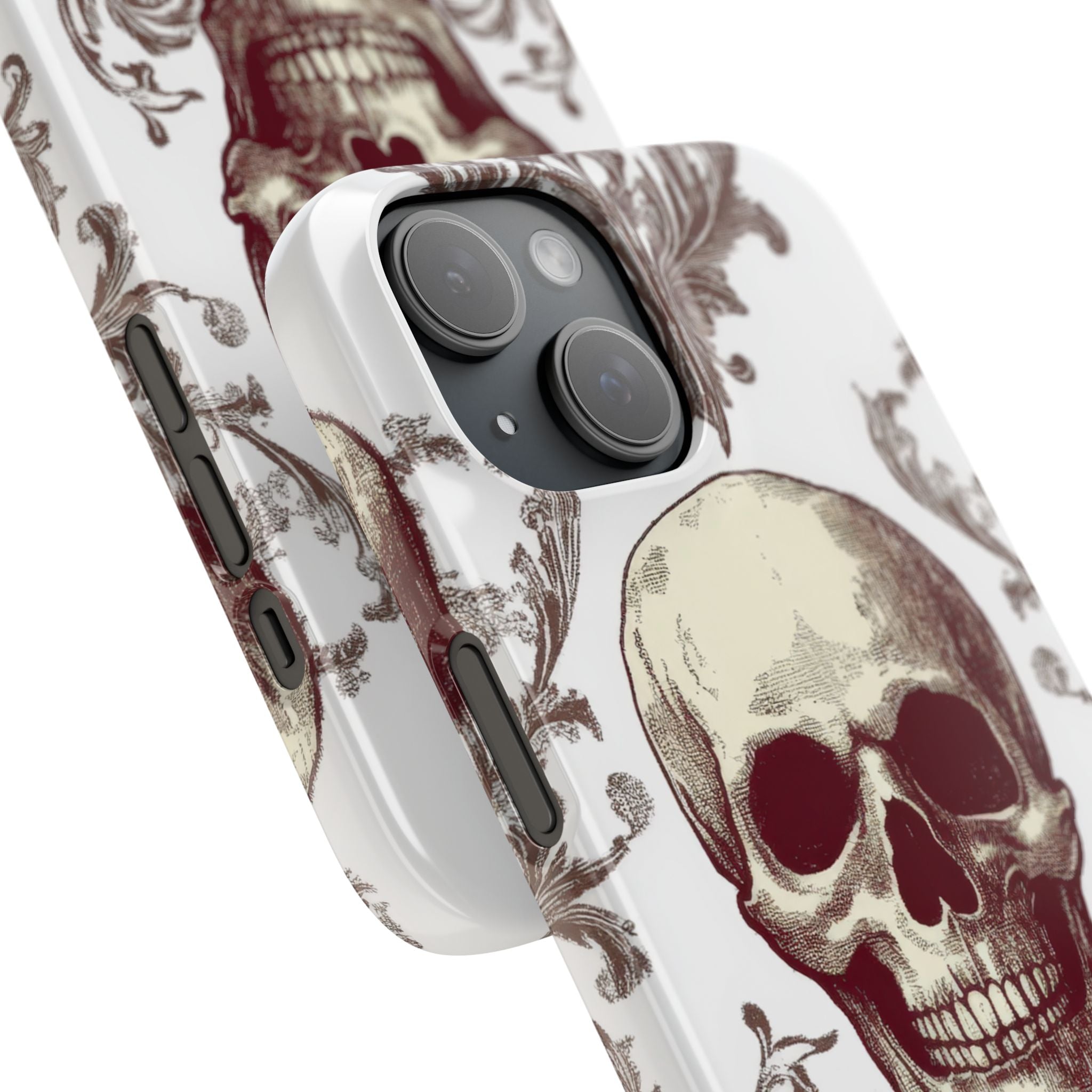 Gothic Skulls and Ornate Foliage iPhone 15 - Slim Phone Case