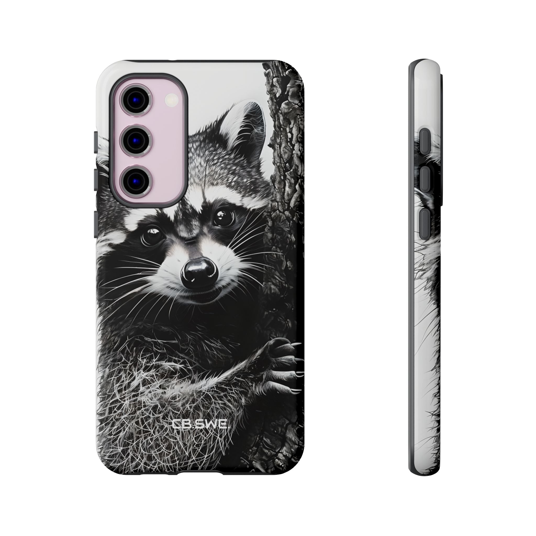 Intricate Black White Raccoon Illustration Phone Samsung S23 - Tough
