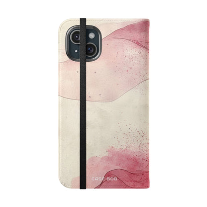 Crimson Ribbon Waves - iPhone 15 Plus Case - Wallet