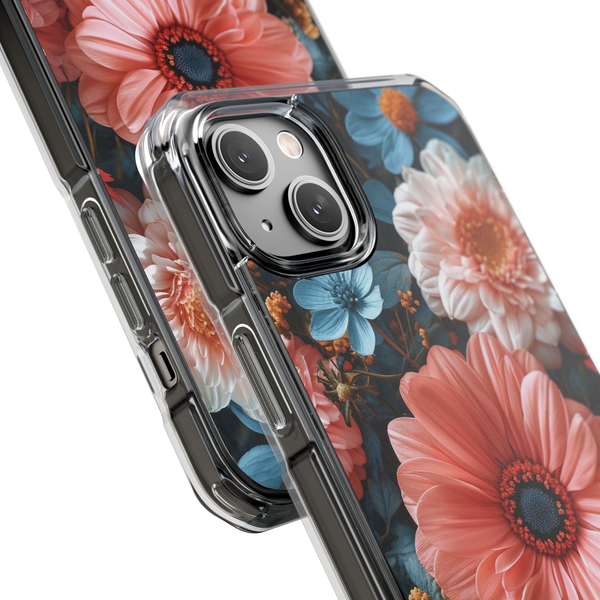 Coral Teal Blooms - Clear Impact iPhone 14 Phone Case