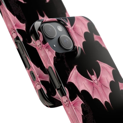 Gothic Pink Bats Aflame iPhone 15 - Slim Phone Case