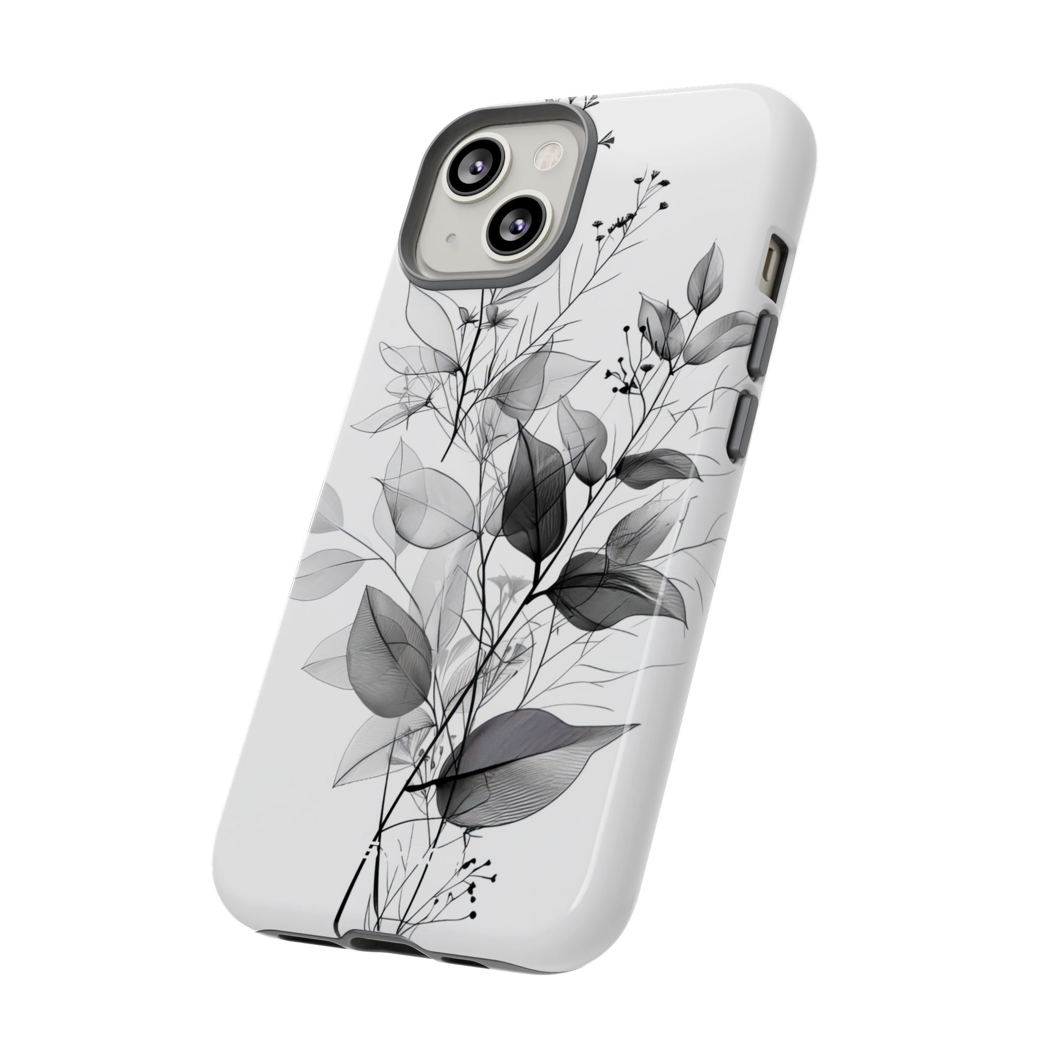 Veined Leaves Gray iPhone 14 Case - Tough