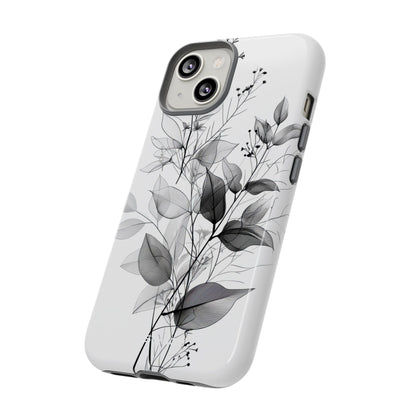 Veined Leaves Gray iPhone 14 Case - Tough