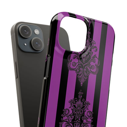 Gothic Elegance with Vertical Stripes and Ornamental Motifs iPhone 15 - Slim Phone Case