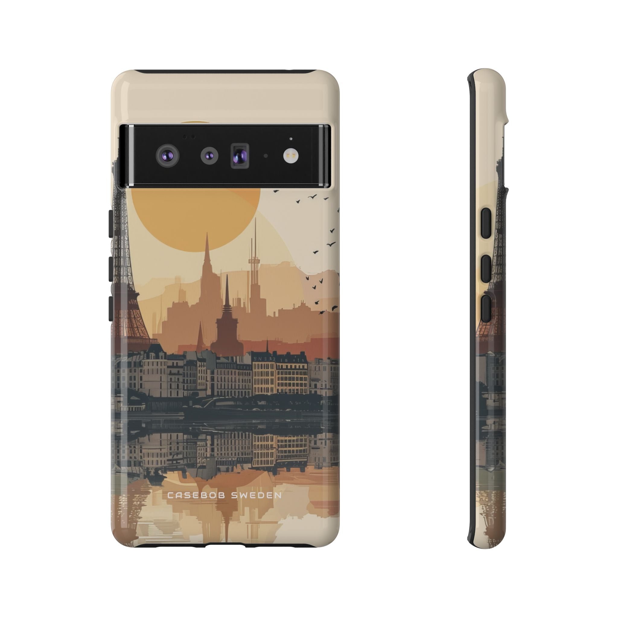 Eiffel Tower Silhouette with Birds and Sun Reflection Google Pixel 6 - Tough Phone Case