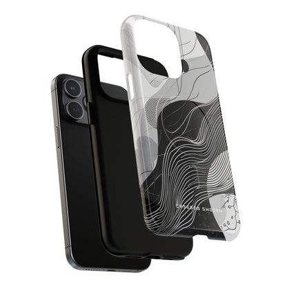 Fluid Rhythms: Monochrome Line Flow iPhone 15  Tough+ Phone Case