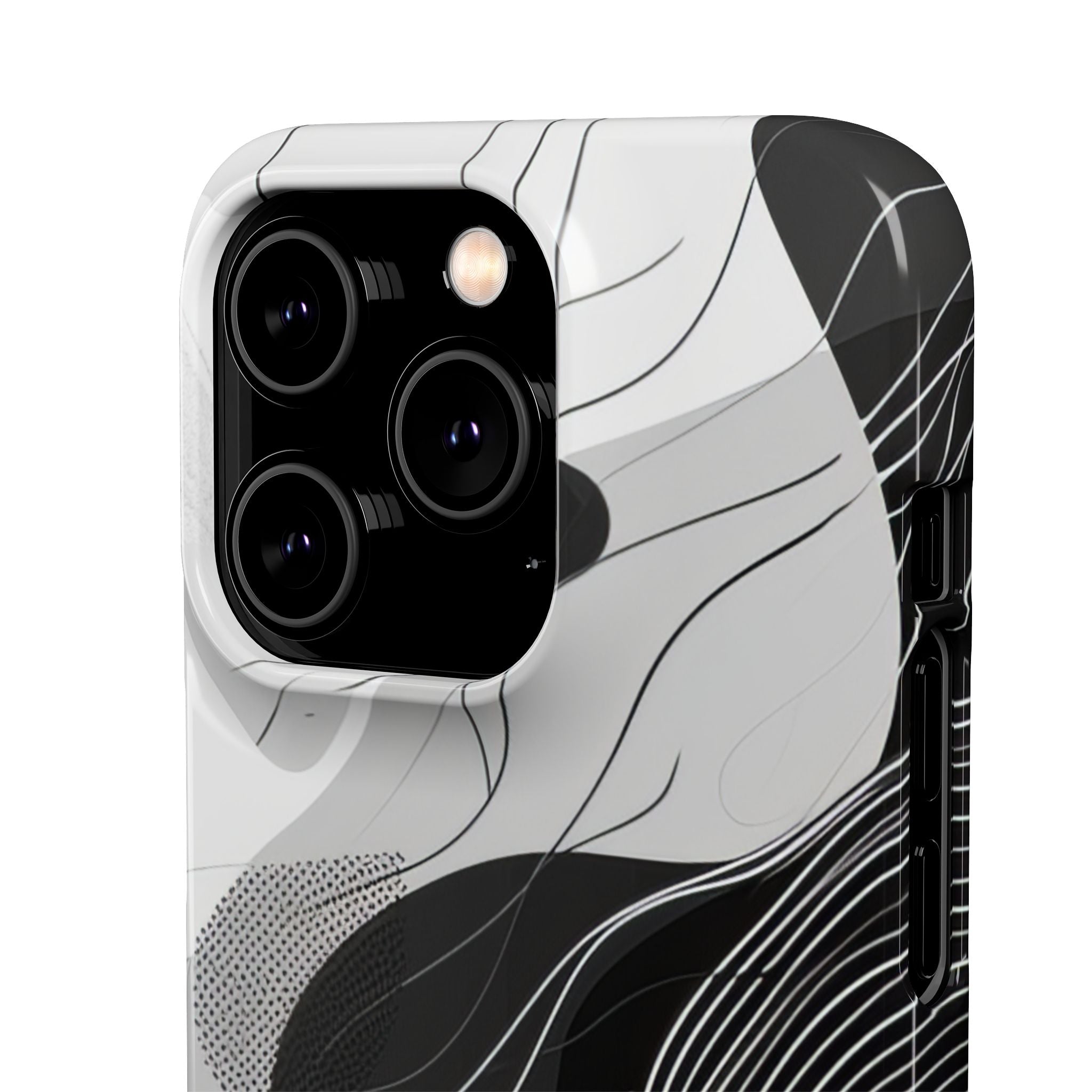 Fluid Rhythms: Monochrome Line Flow iPhone 14 - Slim Phone Case