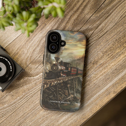 Vintage Steam Train Crossing Mountain Bridge iPhone 16 - Tough Phone Case