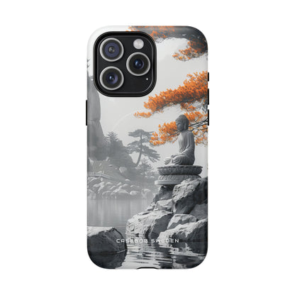 Zen Serenity: Tranquil Landscape with Buddha and Pagoda iPhone 15 | Tough+ Phone Case