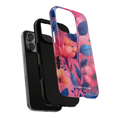 Pink Blue Floral - Tough + MagSafe® iPhone 16 Phone Case