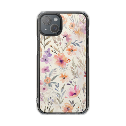 Soft Pink Floral Watercolor Design - Clear Impact iPhone 15 Phone Case