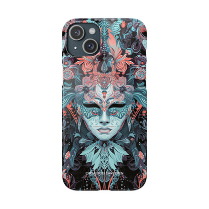 Mystic Teal Coral Mask - Slim iPhone 15 Phone Case