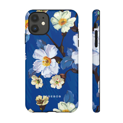 Elegant Flower on Blue iPhone Case | Tough