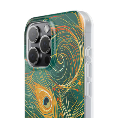 Peacock Elegance in Teal and Gold iPhone 15 - Flexi Phone Case