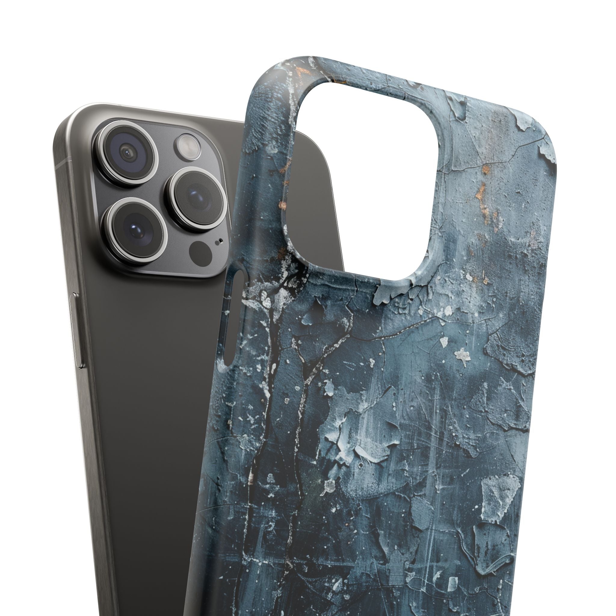 Weathered Blue Tapestry with Cracked Layers iPhone 15 - Slim Phone Case