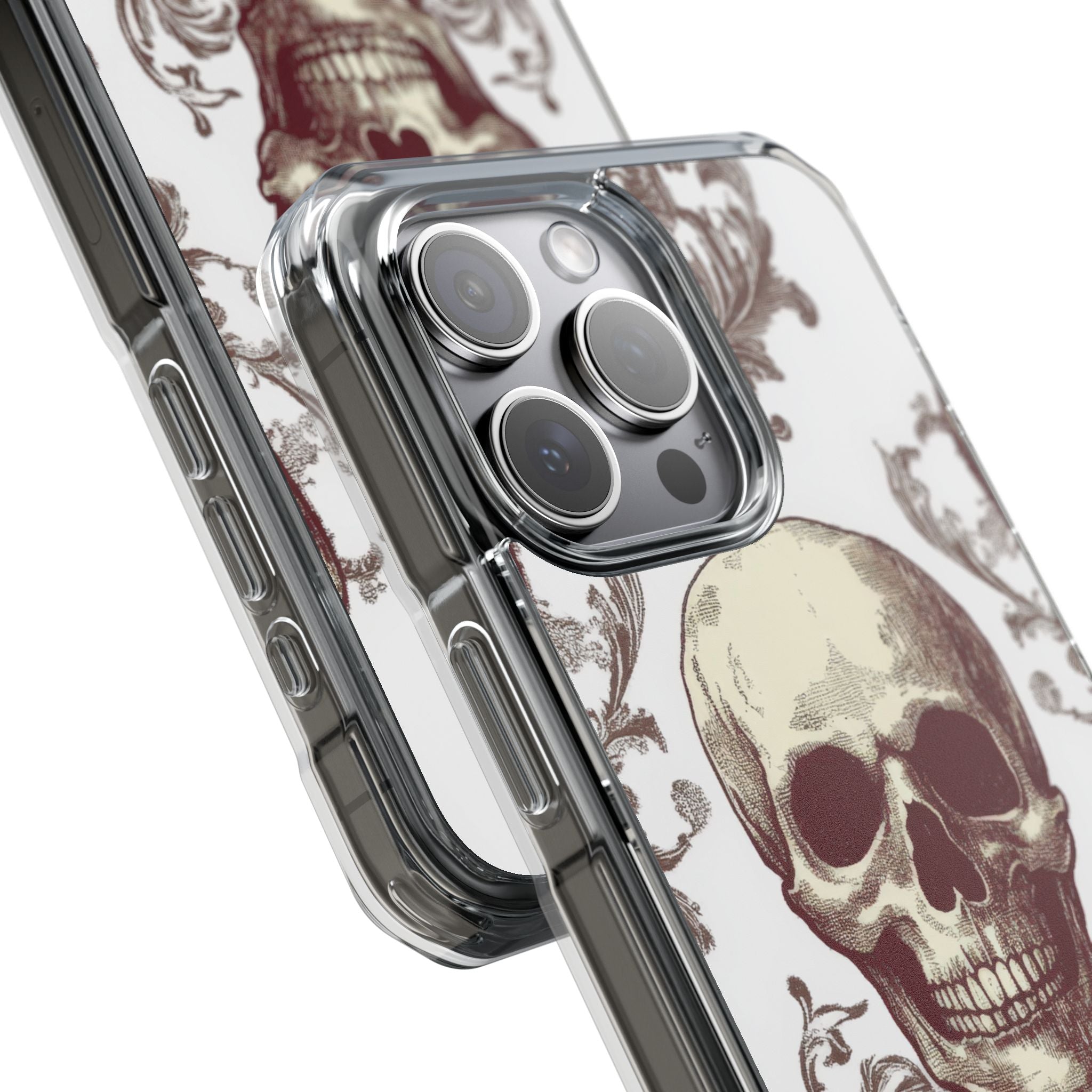 Gothic Skulls and Ornate Foliage iPhone 15 - Clear Impact Phone Case