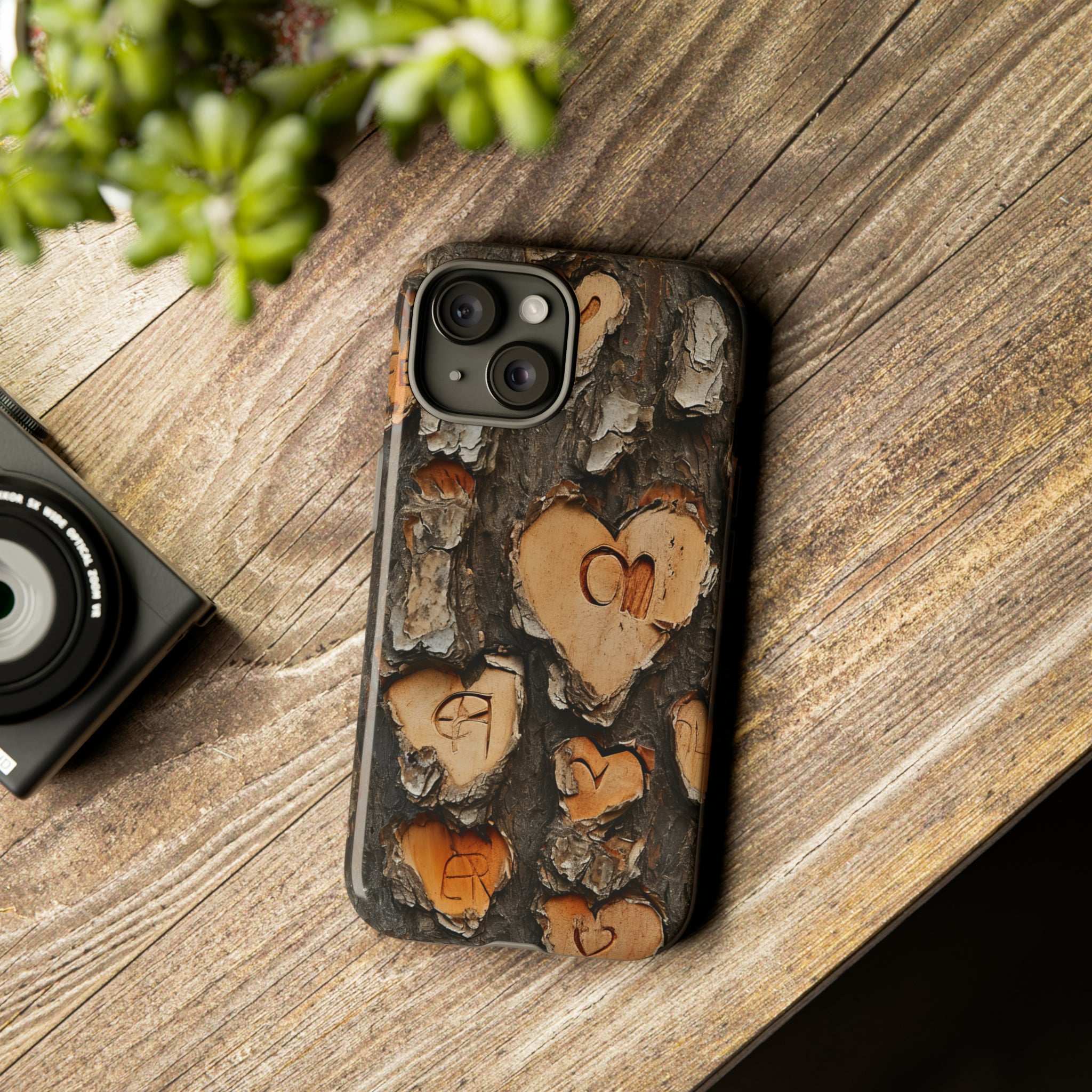 Carved Heart Trees & Initials - Protective Phone Case