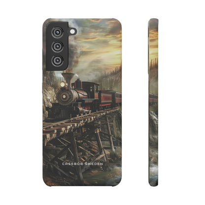 Vintage Steam Train Crossing Mountain Bridge Samsung S21 - Slim Phone Case